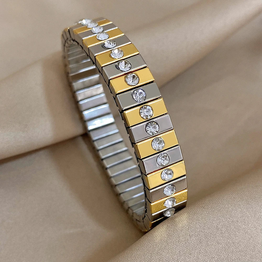 Pulseira Metálica Elástica em Aço Inox Brilho Centralizado