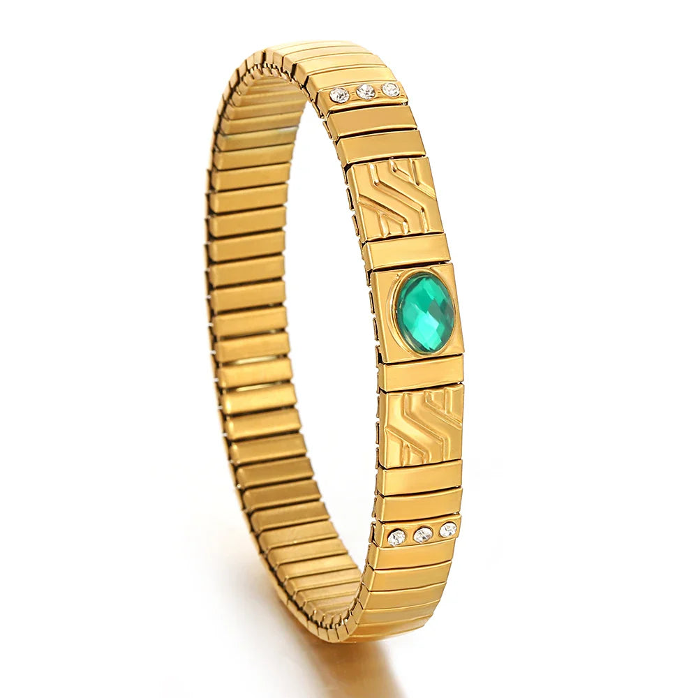 Pulseiras Elásticas com Pedra Zircónia em Aço Inox Verde