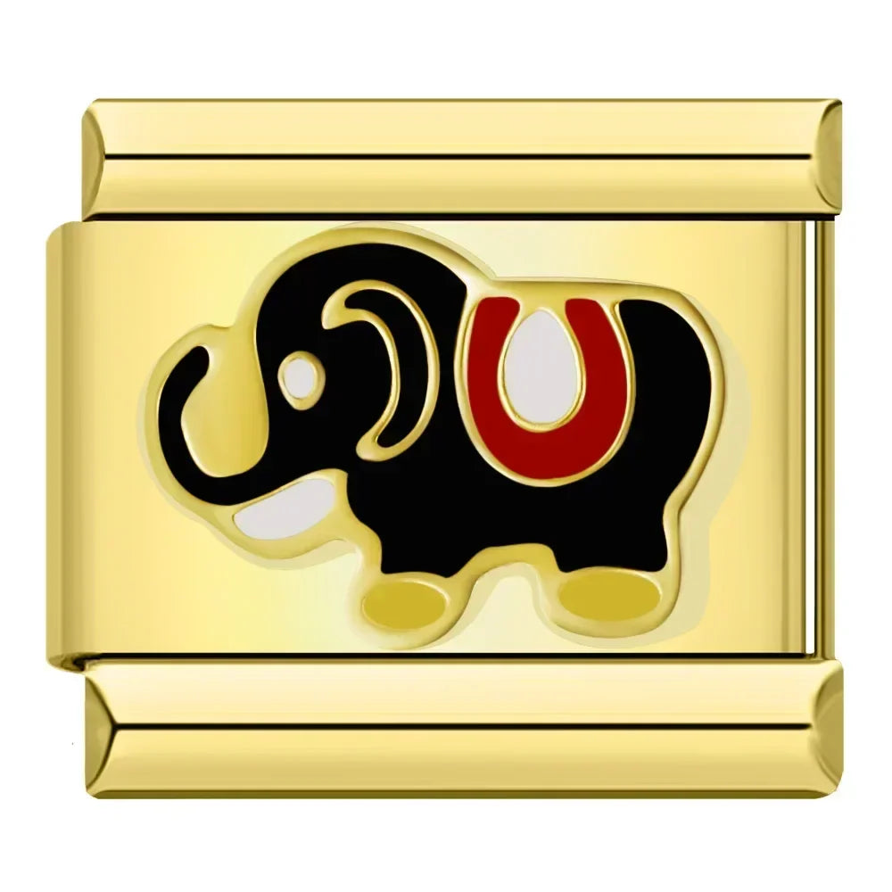 Charm Olho Turco Pulseira Estilo Italiano em Aço Inoxidável Elefante