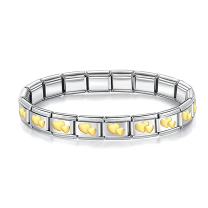 Pulseiras em Aço Inoxidável de Estilo Italiano Duplo Corações