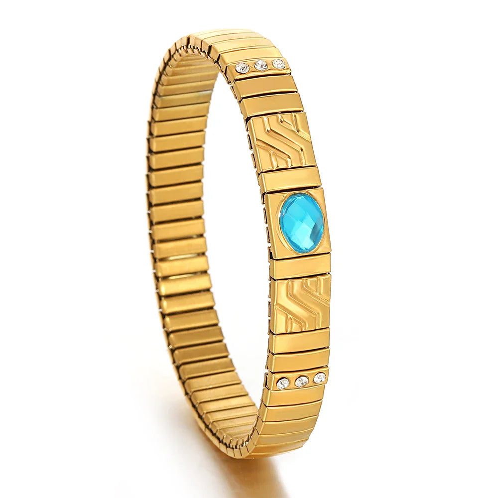 Pulseiras Elásticas com Pedra Zircónia em Aço Inox Azul