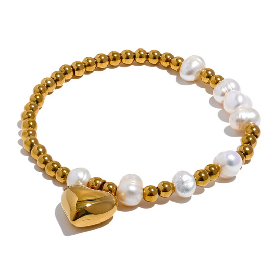 Pulseira de Missangas e Pérolas - Aço inoxidável