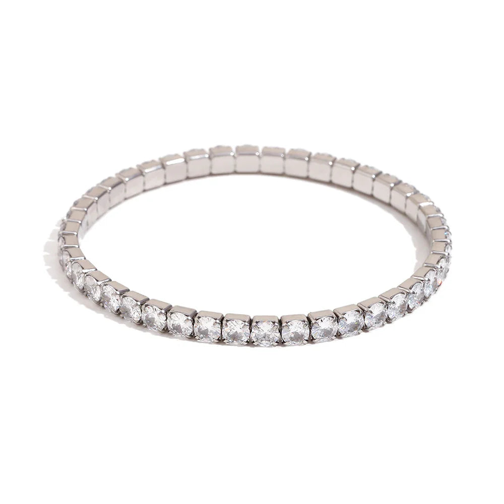 Pulseiras Elásticas de Ténis em Aço Inoxidável e Zircónia 4mm Prateado
