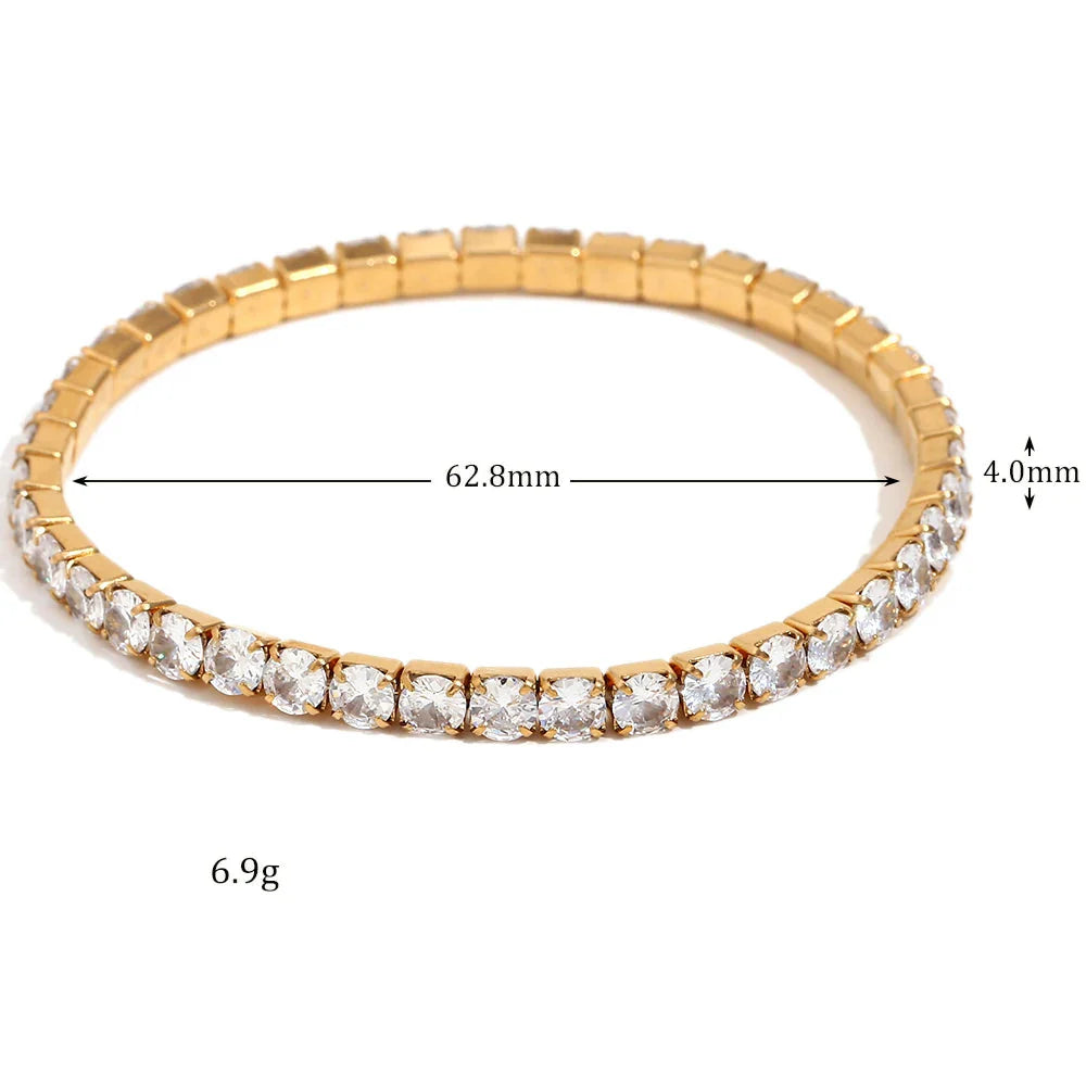 Pulseiras Elásticas de Ténis em Aço Inoxidável e Zircónia 4mm Dourado
