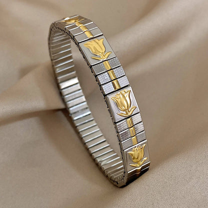 Pulseiras Elásticas Clássicas em Aço Flores