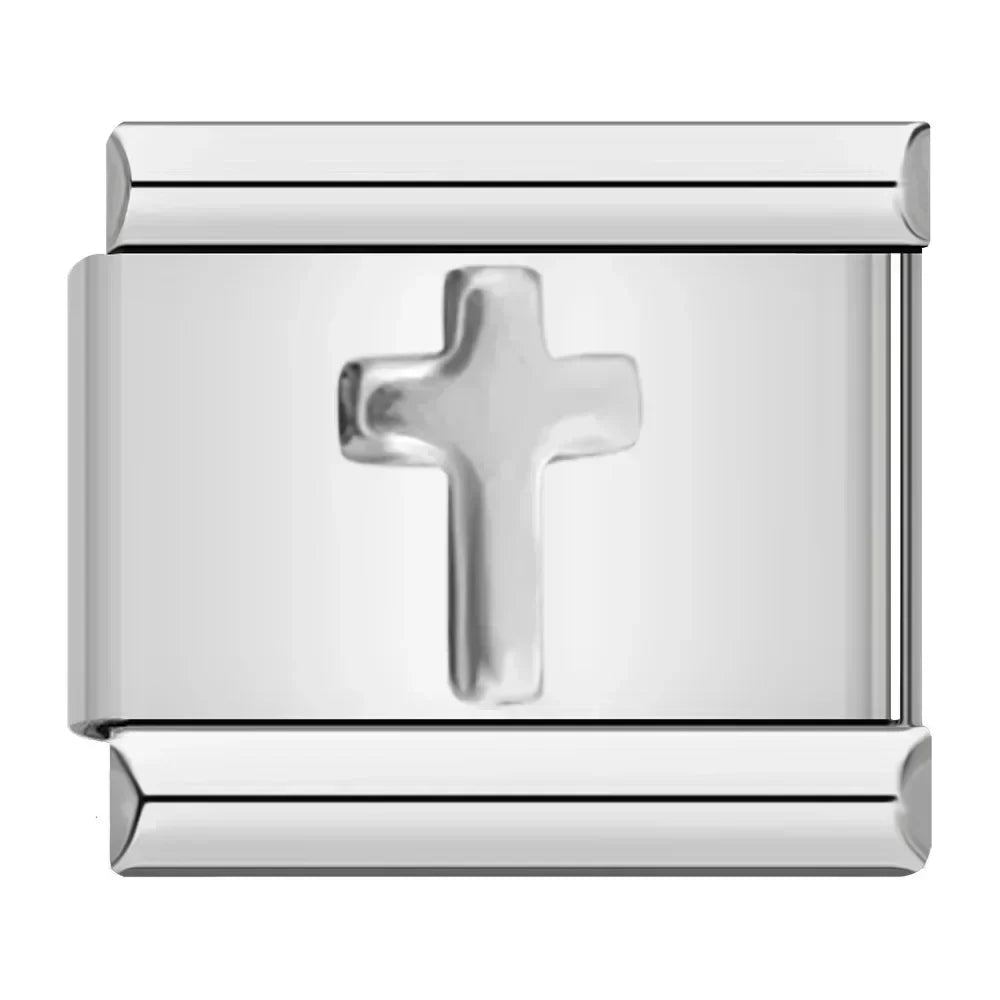 Charms Pulseira Italiana em Aço Inoxidável Cruz