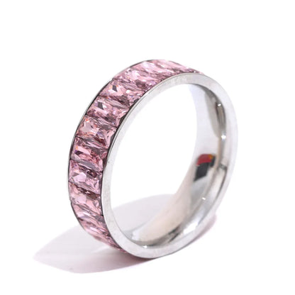 Anel Colorido em Aço Inoxidável Rosa Prateado
