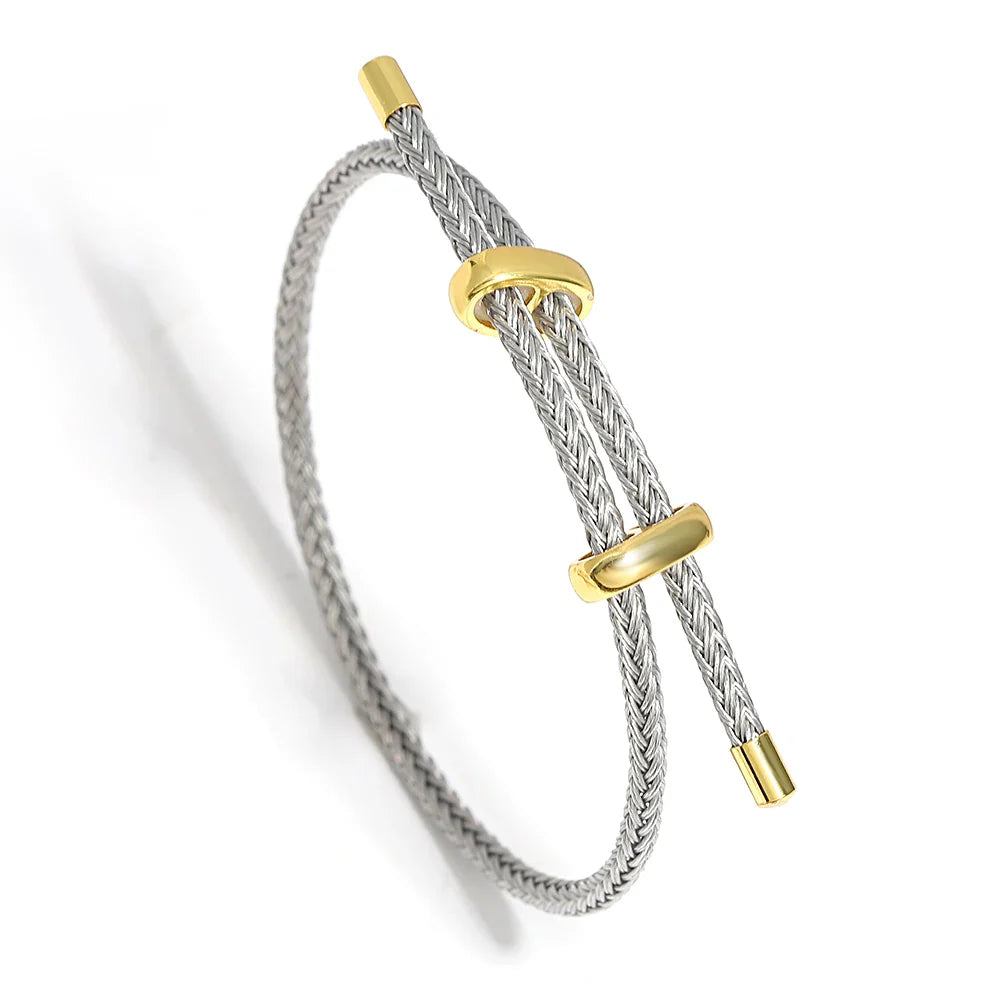 Pulseira com Efeito de Corda Ajustável em Aço Inox