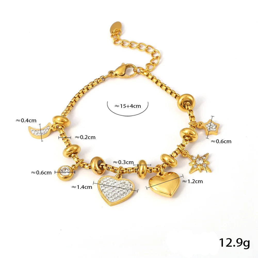 Pulseira Charms Coração em Aço Inoxidável