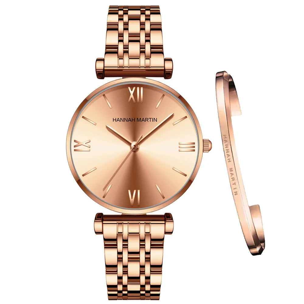 Relógio Feminino Hannah Martin em Aço Inoxidável Rosa Dourado
