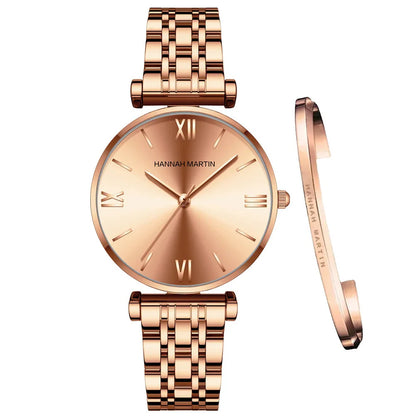 Relógio Feminino Hannah Martin em Aço Inoxidável Rosa Dourado