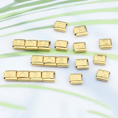 Charms Letras Pulseira Italiana em Aço Inoxidável