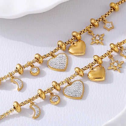 Pulseira Charms Coração em Aço Inoxidável