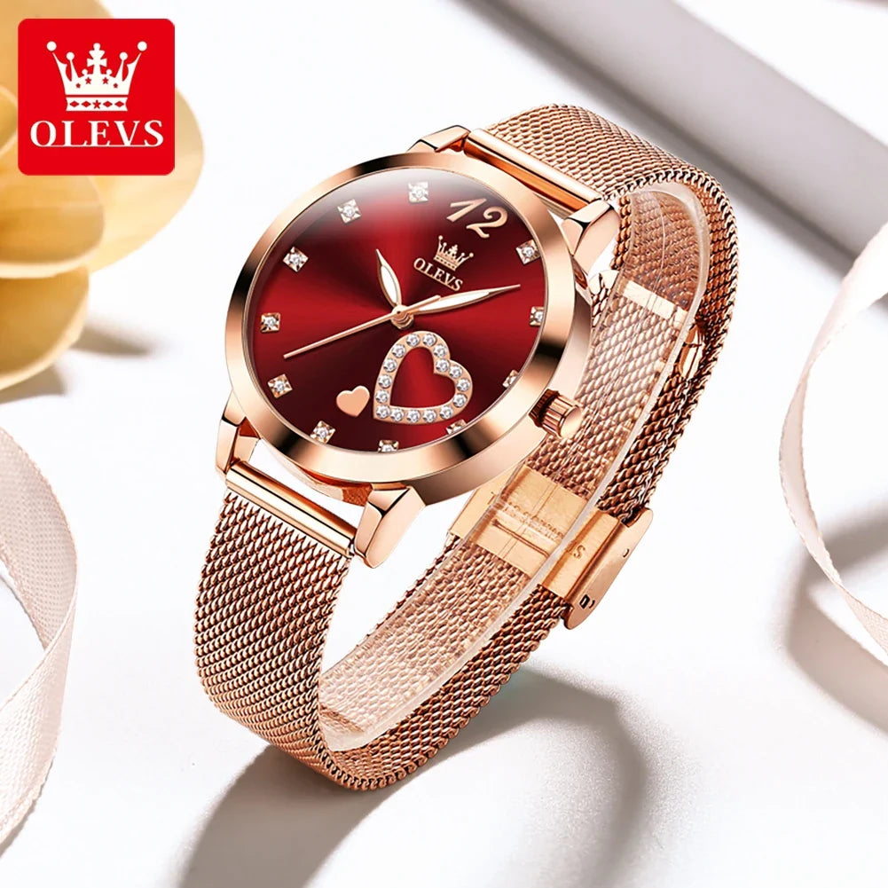 Relógio Feminino em Aço Inoxidável OLEVS Vermelho