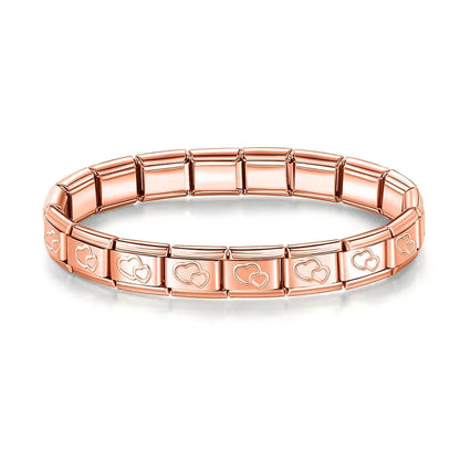 Pulseiras Originais Charms Coração em Aço Inoxidável Coração 2 Rosa Dourado