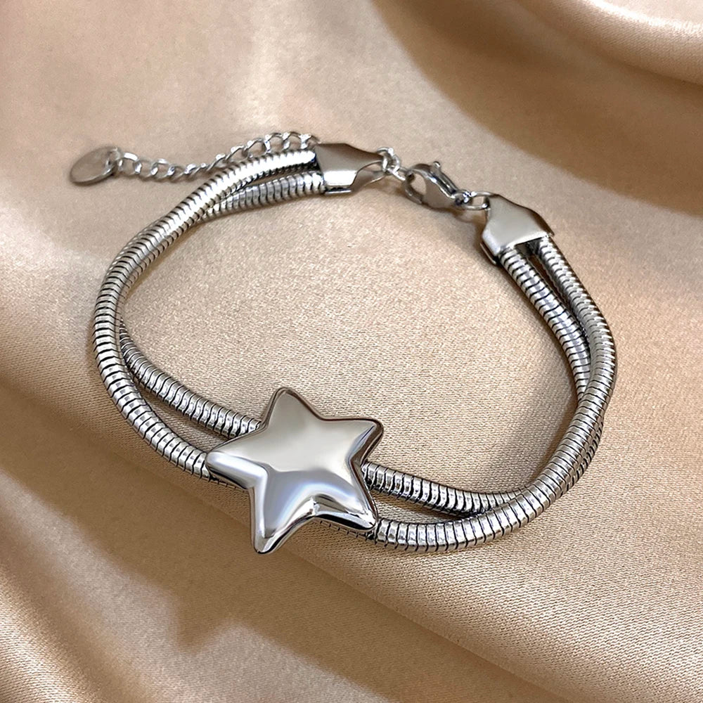 Pulseira Corrente de Cobra em Aço Inoxidável Prateado