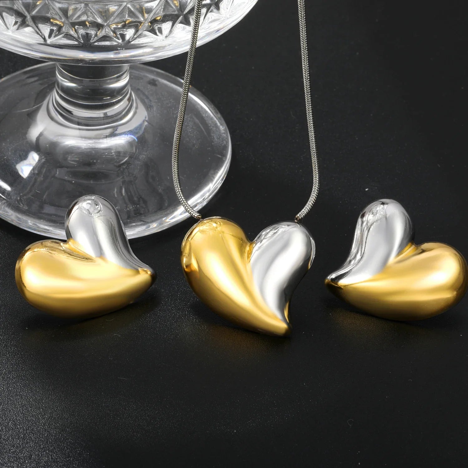 Conjunto Colar e Brinco em Aço Inox Mesclado