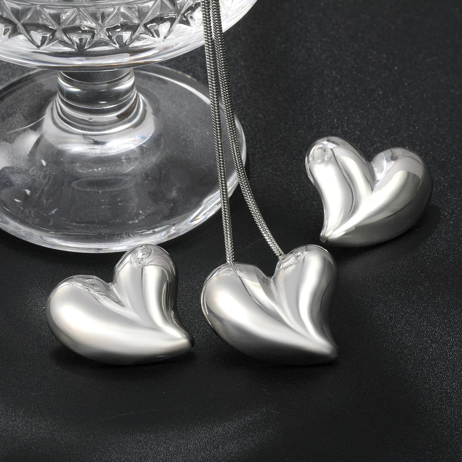Conjunto Colar e Brinco em Aço Inox Prateado