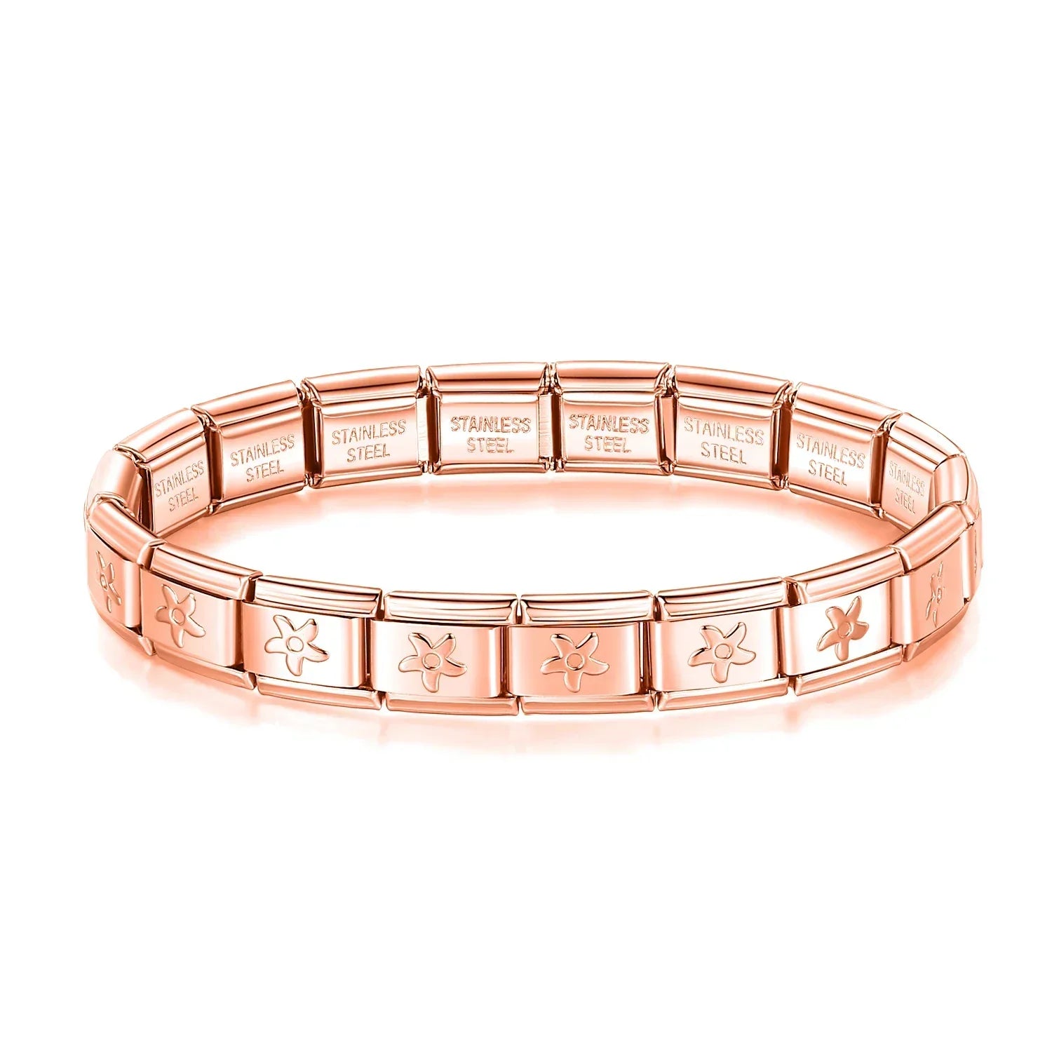 Pulseiras Originais Charms Flores e Borboletas em Aço Inoxidável Flor Rosa Dourado