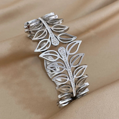 Pulseira Floral em Aço Inoxidável Prateado