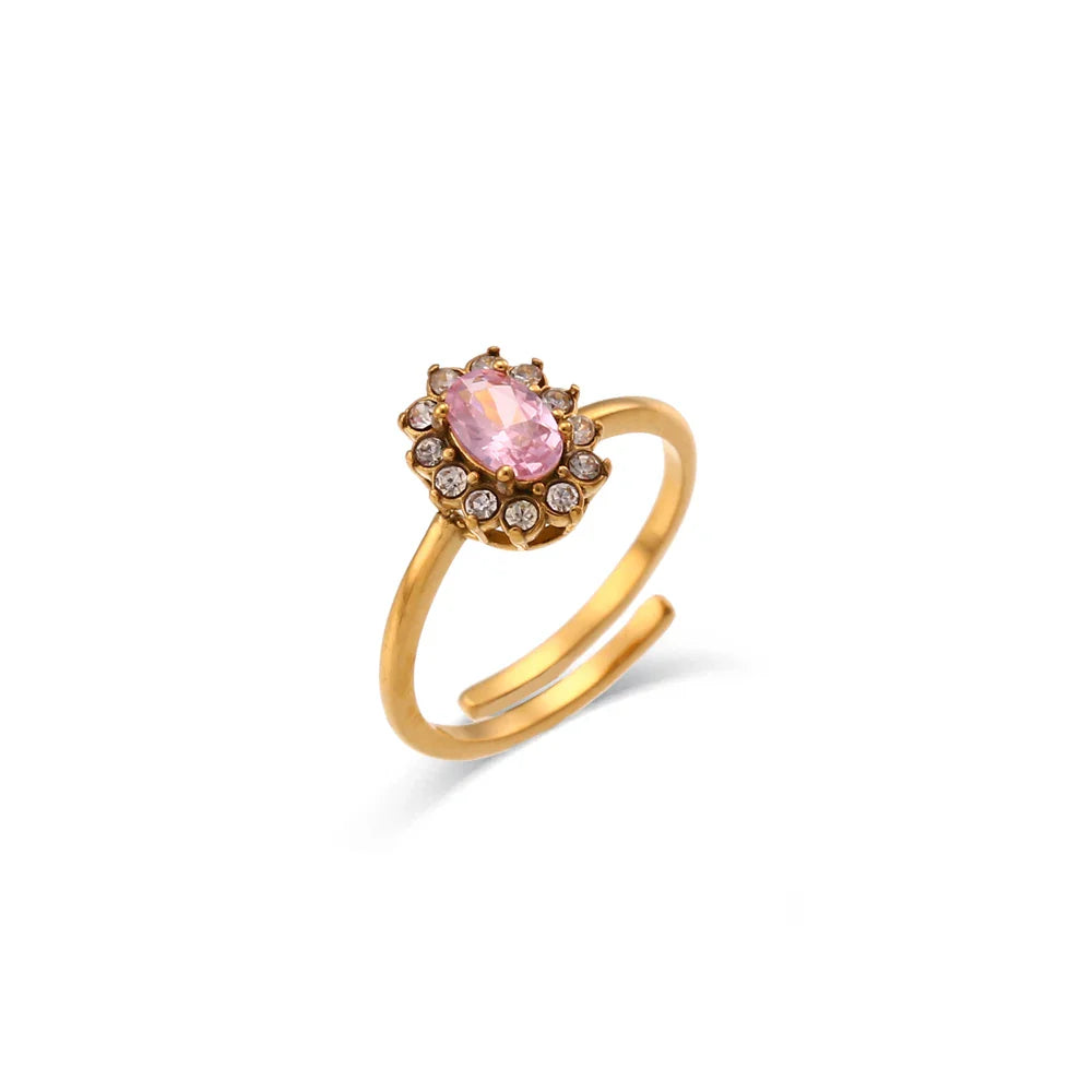 Anel Ajustável Multicor em Aço Inoxidável Rosa