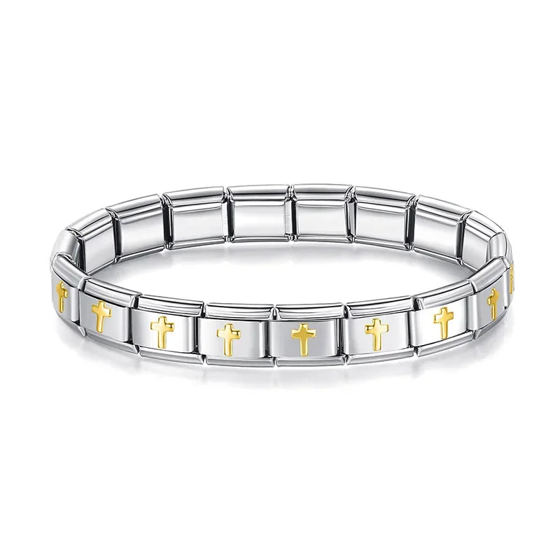 Pulseiras em Aço Inoxidável de Estilo Italiano Cruz
