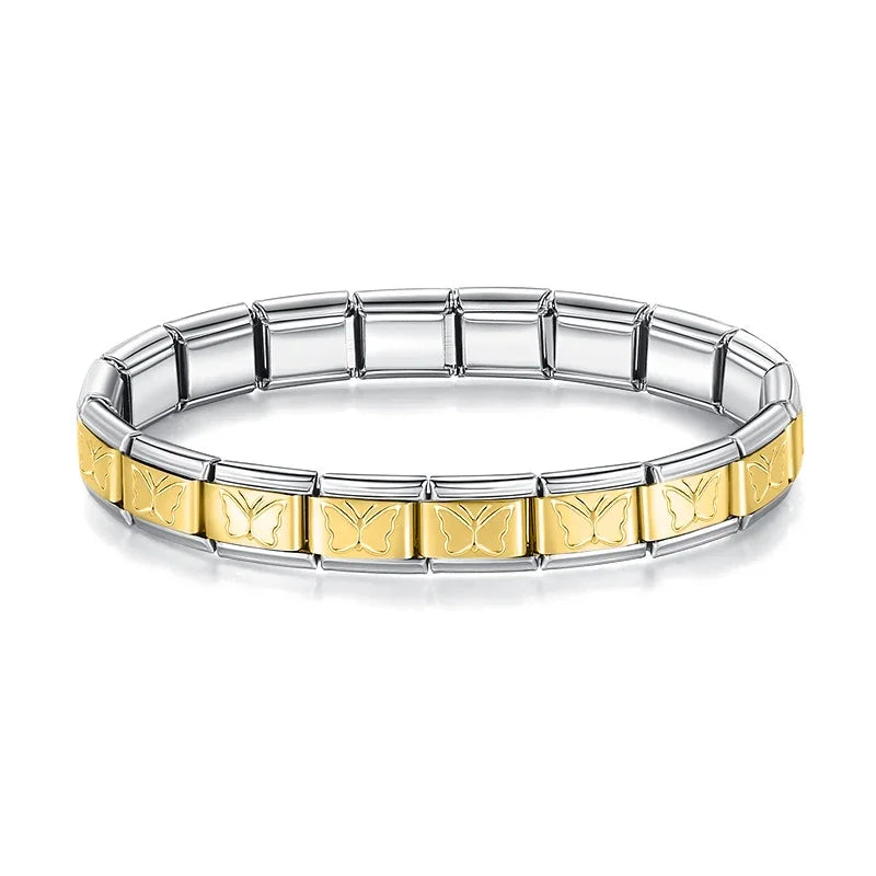 Pulseiras em Aço Inoxidável de Estilo Italiano Full Dourado Borboletas