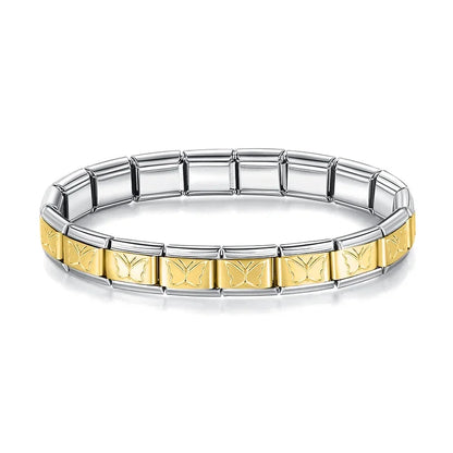 Pulseiras em Aço Inoxidável de Estilo Italiano Full Dourado Borboletas