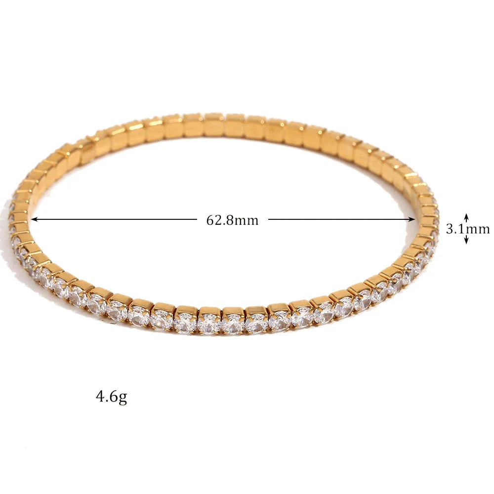 Pulseiras Elásticas de Ténis em Aço Inoxidável e Zircónia 3mm Dourado