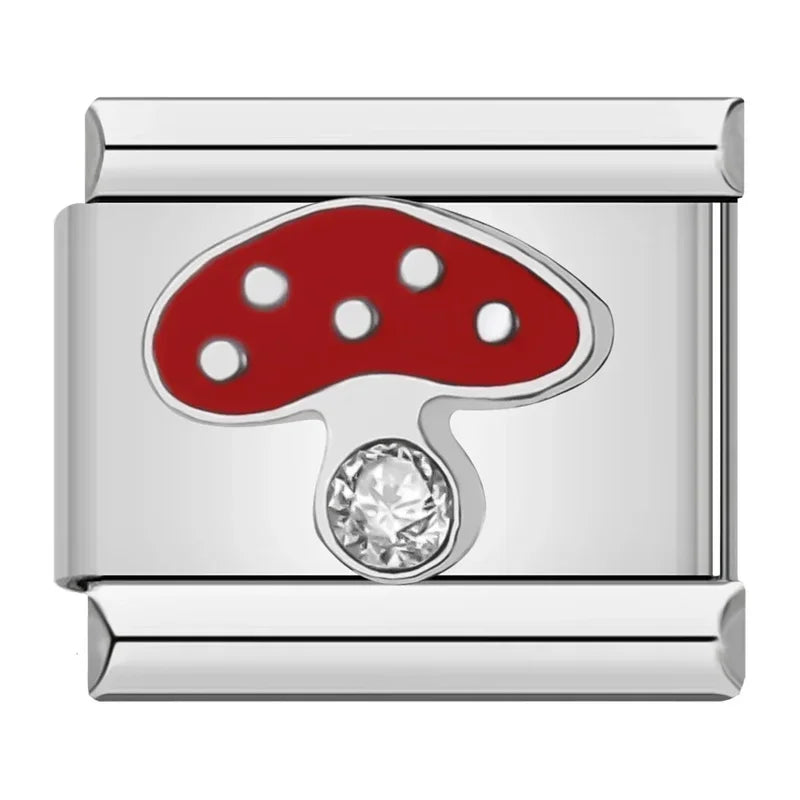 Charms Originais Pulseira Italiana em Aço Inoxidável Cogumelo