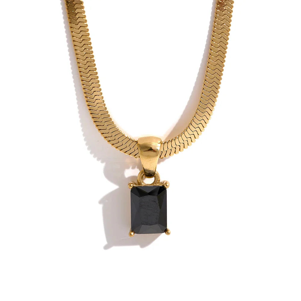 Colar com Pendente de Zircónia em Aço Inoxidável Preto