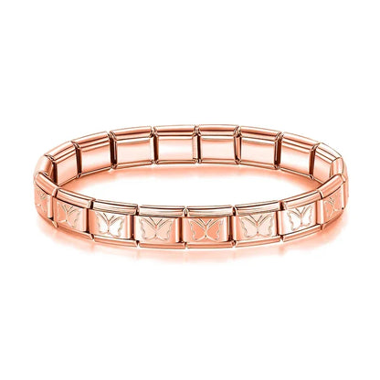 Pulseiras Originais Charms Flores e Borboletas em Aço Inoxidável Borboleta Rosa Dourado