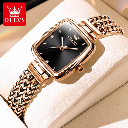 Relógio Feminino com Visor Quadrado em Aço Inox Preto