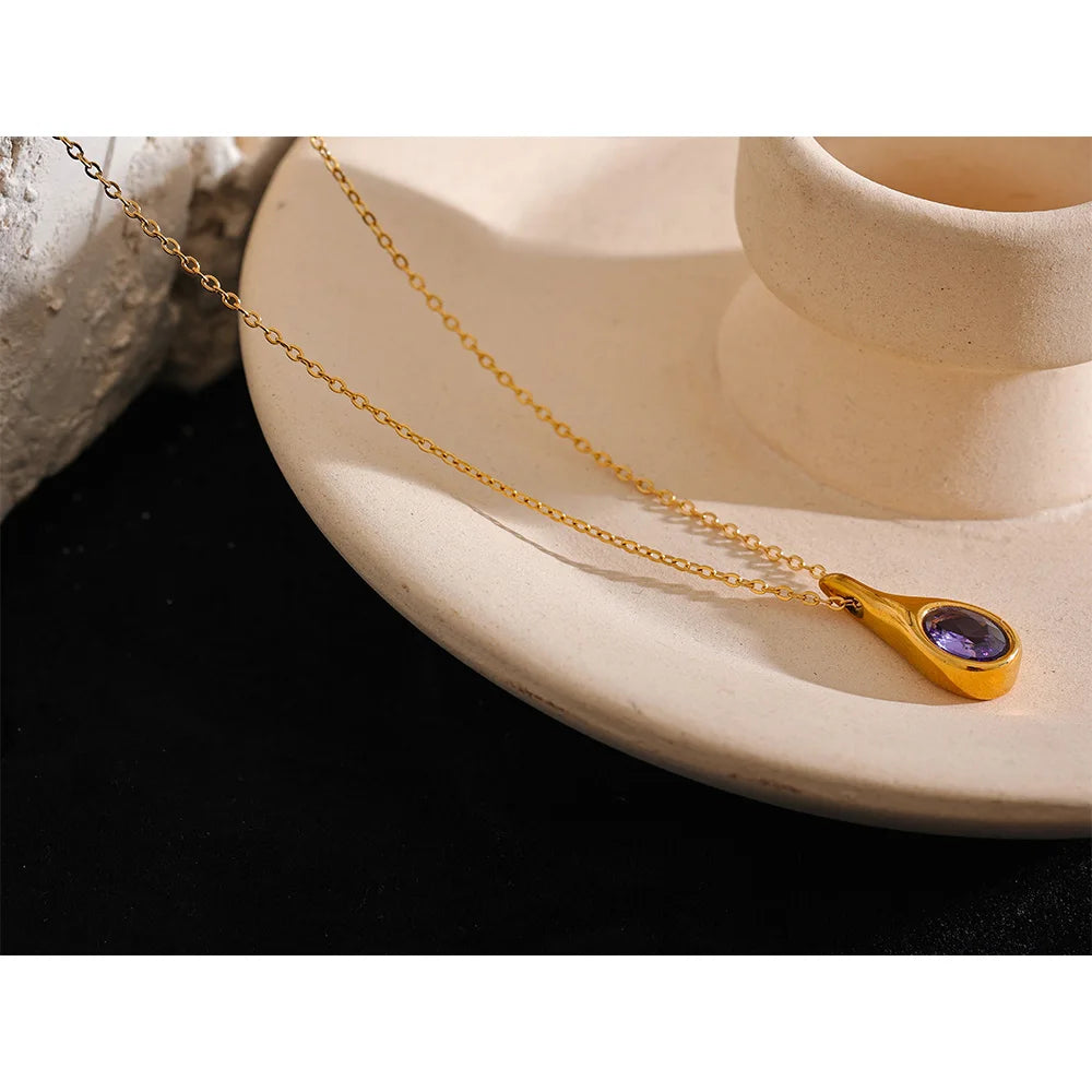 Colar Pendente de Zircónia Roxa