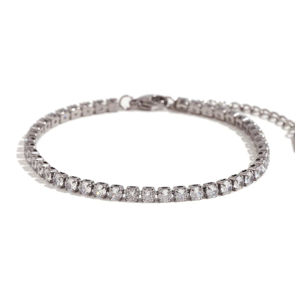 Pulseiras de Ténis Femininas 3 mm Prateado