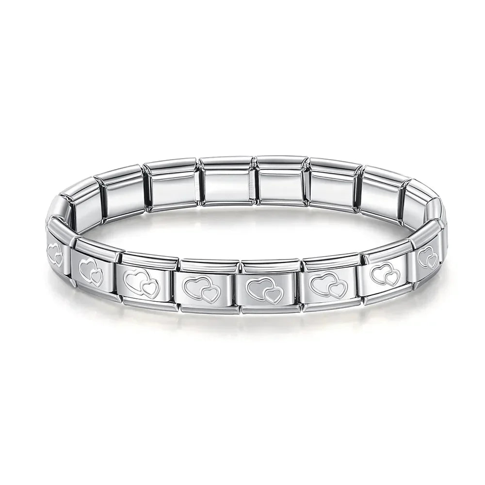 Pulseiras Originais Charms Coração em Aço Inoxidável Coração 2 Prateado