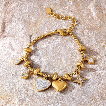 Pulseira Charms Coração em Aço Inoxidável