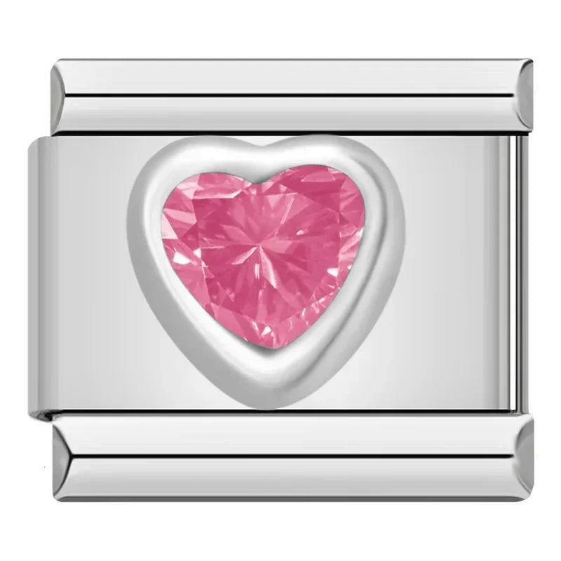 Charms Pulseira Italiana em Aço Inoxidável Rosa