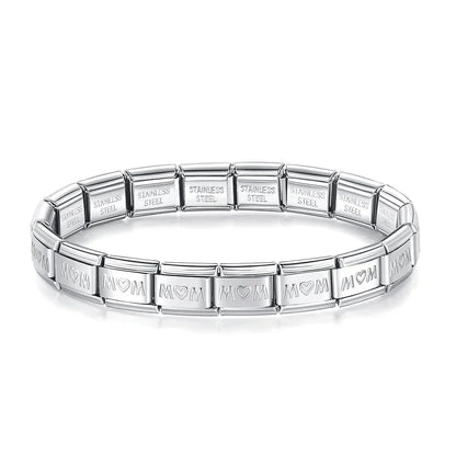 Pulseira Charms Mom e Princess em Aço Inoxidável MOM Prateado