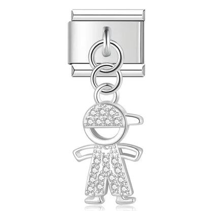 Pendente Pulseira Italiana em Aço Inoxidável Menino Prateado
