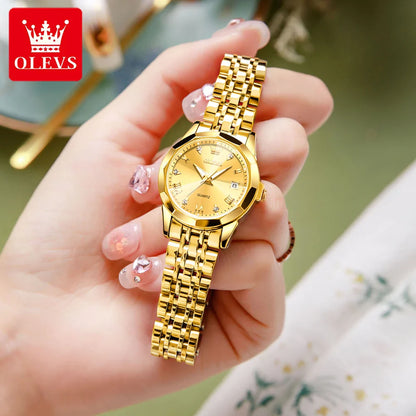 Relógio Feminino OLEVS em Aço Inoxidável Dourado