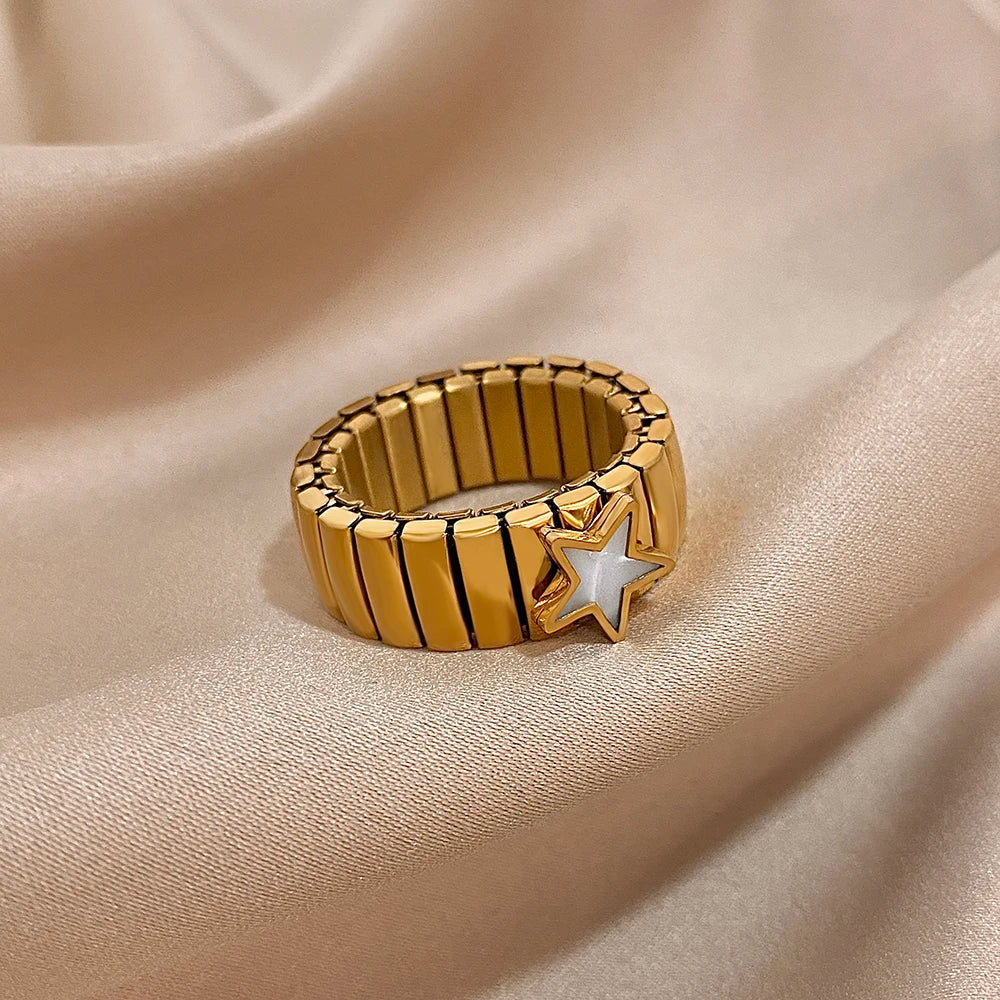 Anel Elástico em Aço Inoxidável Dourado Estrela