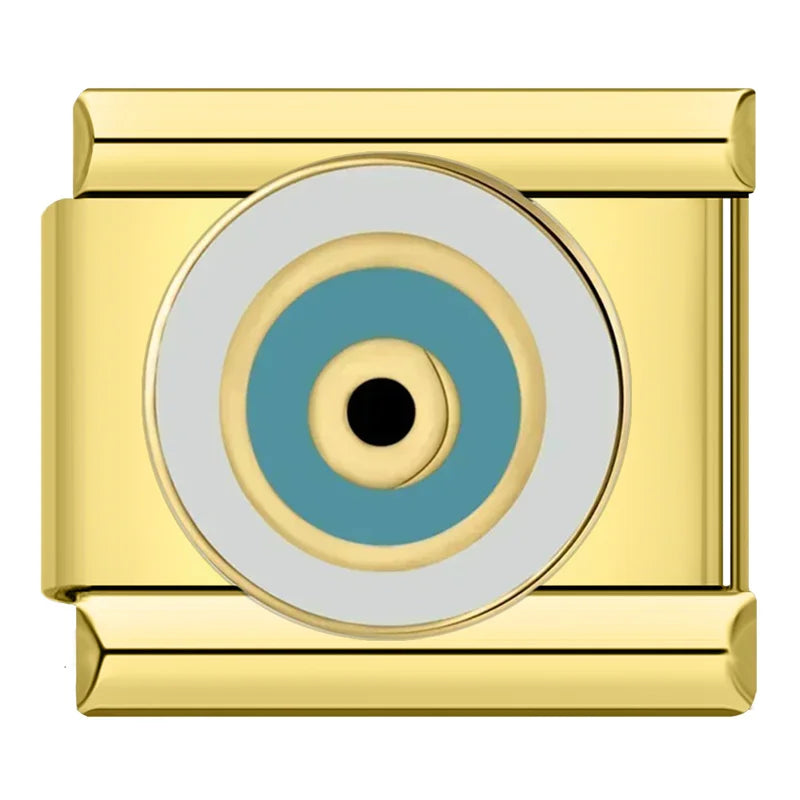 Charm Olho Turco Pulseira Estilo Italiano em Aço Inoxidável Olho Azul Claro