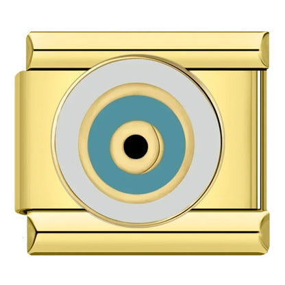 Charm Olho Turco Pulseira Estilo Italiano em Aço Inoxidável Olho Azul Claro