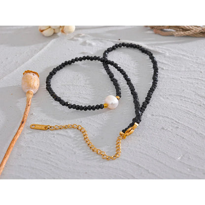 Colar de Contas de Cristal Preto