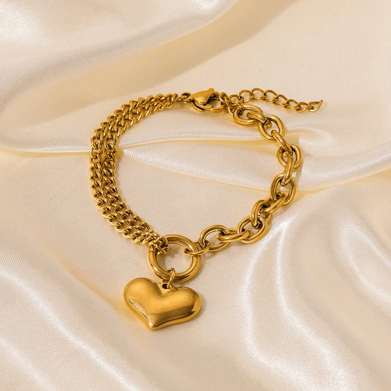 Pulseira Charm Coração em Aço Inoxidável