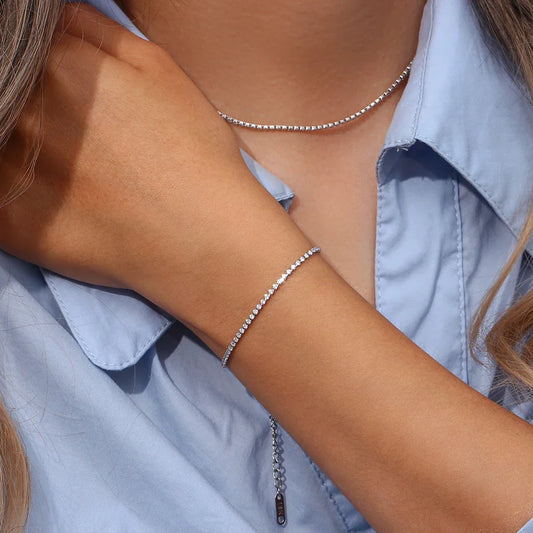 Pulseira Minimalista de Zircónia Pulseira Prateada