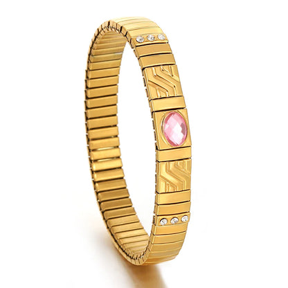 Pulseiras Elásticas com Pedra Zircónia em Aço Inox Rosa