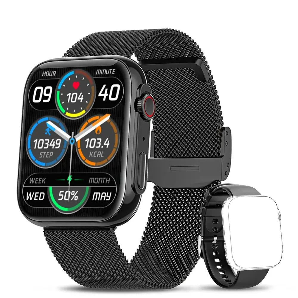 Smartwatch Bluetooth 1.91" Tela HD Malha + Silicone Pretas