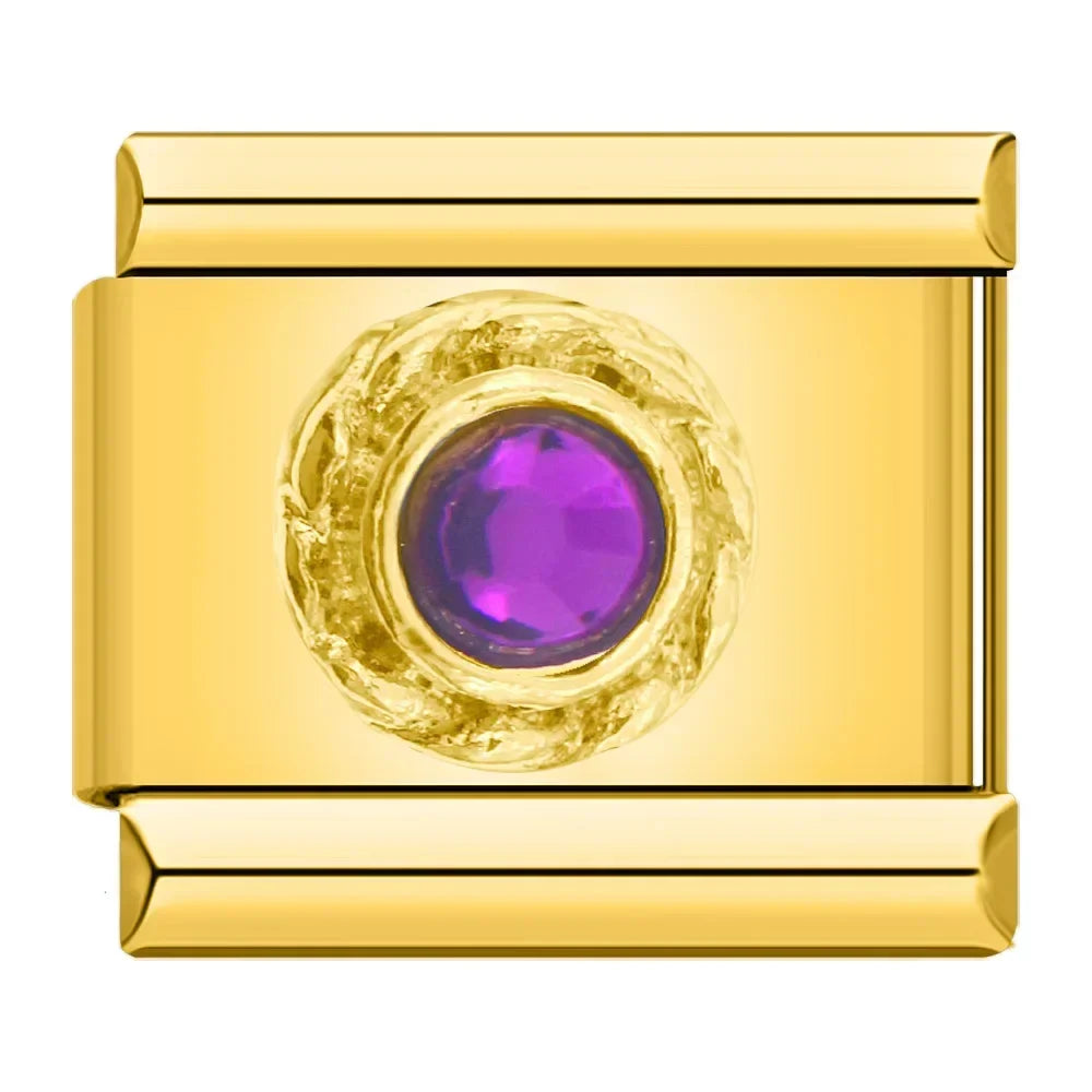 Charms de Zircónias Pulseira Italiana em Aço Inoxidável Roxo